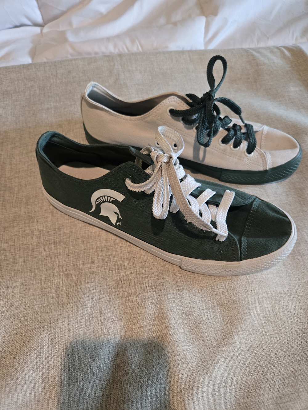 Men's Low-Top Canvas Sneakers in Forest Green and White - Collegiate Style